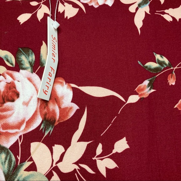 Floral Long Sleeve Pleated Round Neck Midi Dress L - Picture 5 of 7